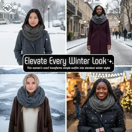 Funky Junque Cozy Ribbed Cable Knit Infinity Scarf Wrap - Mother's Day Gift - for Women - 5