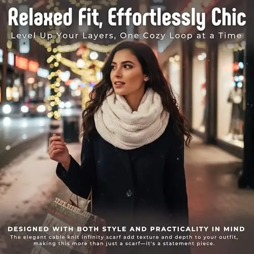 Funky Junque Cozy Ribbed Cable Knit Infinity Scarf Wrap - Mother's Day Gift - for Women - FUNKY (1)