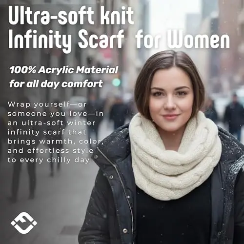 Funky Junque Cozy Ribbed Cable Knit Infinity Scarf Wrap - Mother's Day Gift - for Women - 4