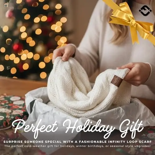Funky Junque Cozy Ribbed Cable Knit Infinity Scarf Wrap - Mother's Day Gift - for Women - 6