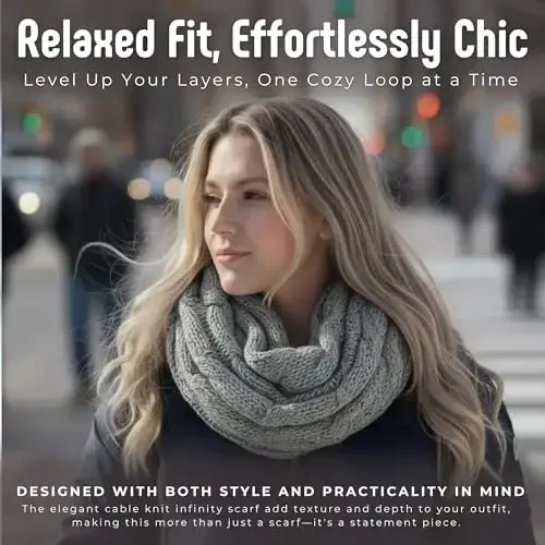 Funky Junque Cozy Ribbed Cable Knit Infinity Scarf Wrap - Mother's Day Gift - for Women - 4