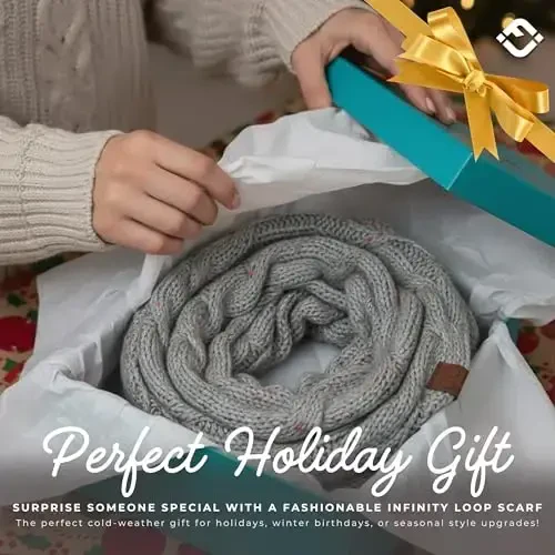 Funky Junque Cozy Ribbed Cable Knit Infinity Scarf Wrap - Mother's Day Gift - for Women - 6