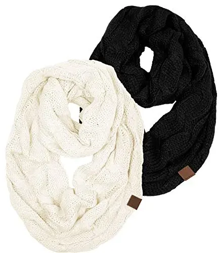 Funky Junque Cozy Ribbed Cable Knit Infinity Scarf Wrap - Mother's Day Gift - for Women 