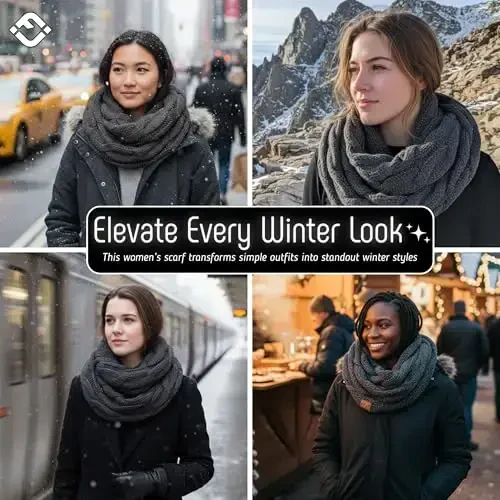 Funky Junque Cozy Ribbed Cable Knit Infinity Scarf Wrap - Mother's Day Gift - for Women - 5