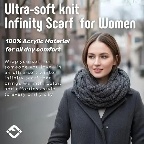 Funky Junque Cozy Ribbed Cable Knit Infinity Scarf Wrap - Mother's Day Gift - for Women - 2