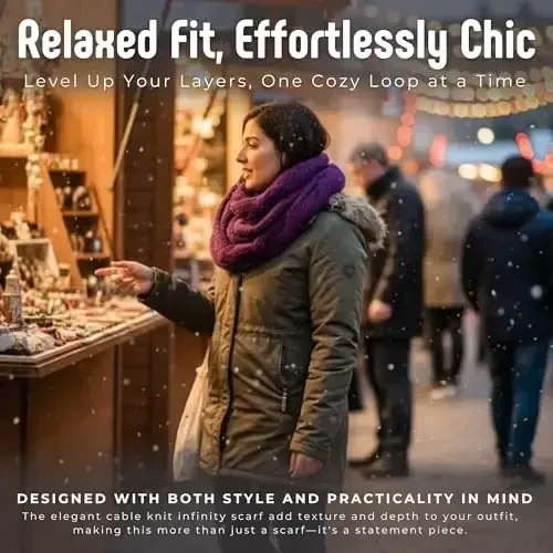 Funky Junque Cozy Ribbed Cable Knit Infinity Scarf Wrap - Mother's Day Gift - for Women - 4