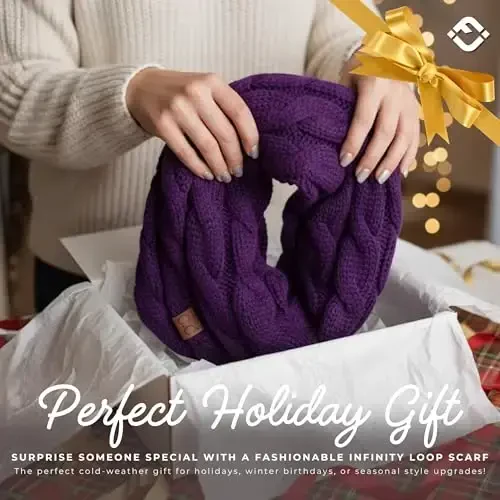 Funky Junque Cozy Ribbed Cable Knit Infinity Scarf Wrap - Mother's Day Gift - for Women - 6