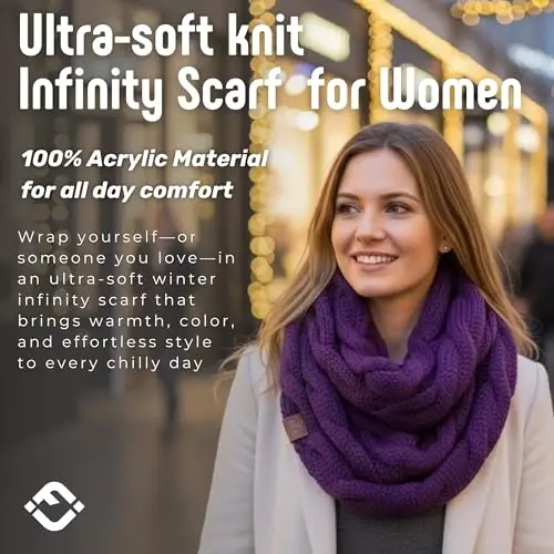 Funky Junque Cozy Ribbed Cable Knit Infinity Scarf Wrap - Mother's Day Gift - for Women - FUNKY (1)