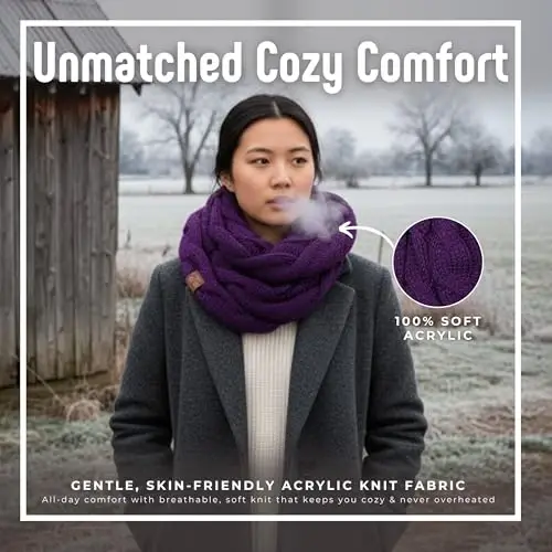 Funky Junque Cozy Ribbed Cable Knit Infinity Scarf Wrap - Mother's Day Gift - for Women - 3