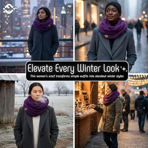 Funky Junque Cozy Ribbed Cable Knit Infinity Scarf Wrap - Mother's Day Gift - for Women - 5
