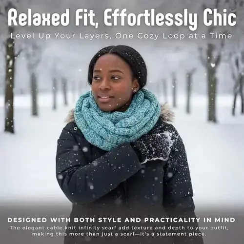 Funky Junque Cozy Ribbed Cable Knit Infinity Scarf Wrap - Mother's Day Gift - for Women - 4