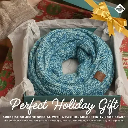 Funky Junque Cozy Ribbed Cable Knit Infinity Scarf Wrap - Mother's Day Gift - for Women - 6