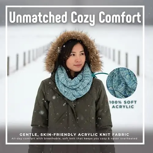 Funky Junque Cozy Ribbed Cable Knit Infinity Scarf Wrap - Mother's Day Gift - for Women - 3