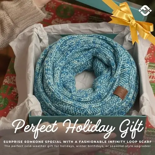 Funky Junque Cozy Ribbed Cable Knit Infinity Scarf Wrap - Mother's Day Gift - for Women - 6