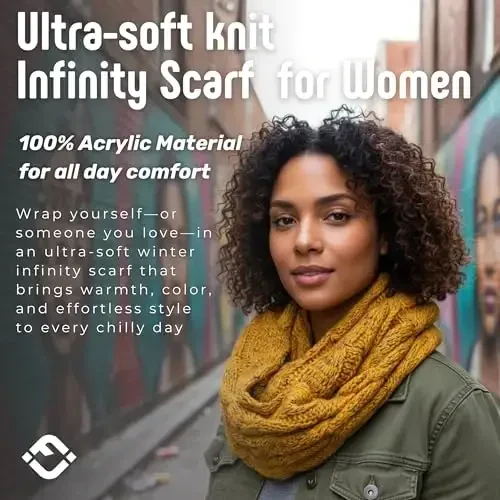 Funky Junque Cozy Ribbed Cable Knit Infinity Scarf Wrap - Mother's Day Gift - for Women - 2