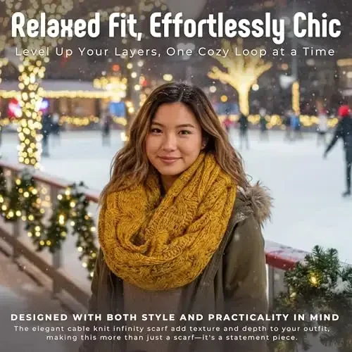 Funky Junque Cozy Ribbed Cable Knit Infinity Scarf Wrap - Mother's Day Gift - for Women - 3