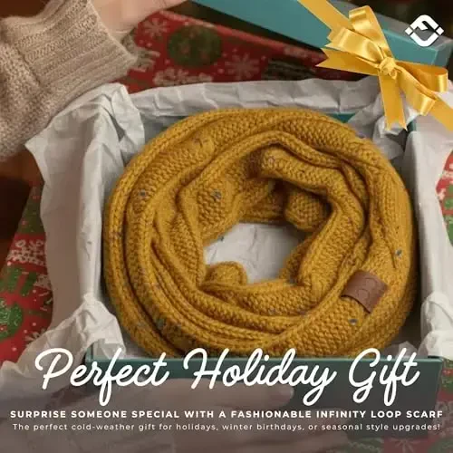 Funky Junque Cozy Ribbed Cable Knit Infinity Scarf Wrap - Mother's Day Gift - for Women - 6