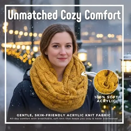 Funky Junque Cozy Ribbed Cable Knit Infinity Scarf Wrap - Mother's Day Gift - for Women - 4