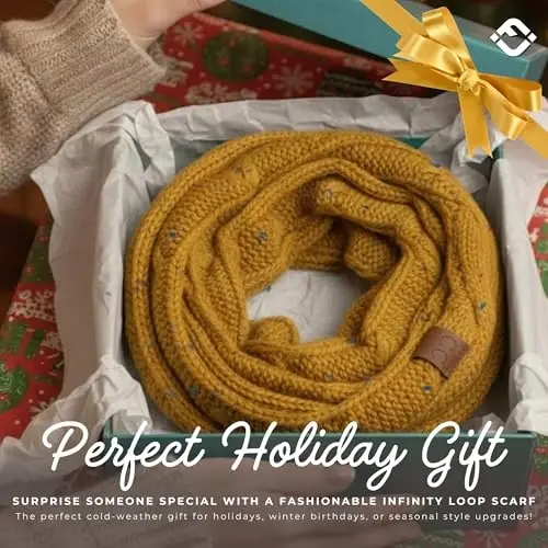 Funky Junque Cozy Ribbed Cable Knit Infinity Scarf Wrap - Mother's Day Gift - for Women - 6