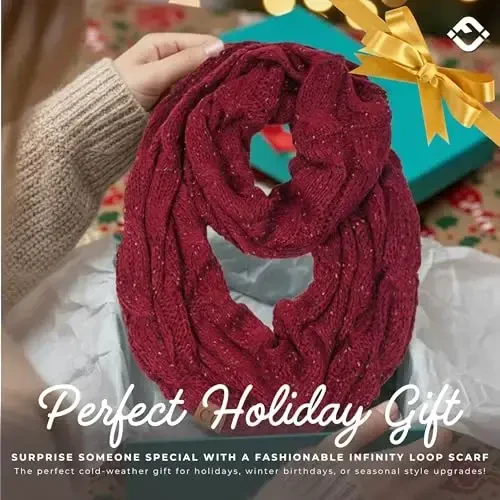 Funky Junque Cozy Ribbed Cable Knit Infinity Scarf Wrap - Mother's Day Gift - for Women - 6