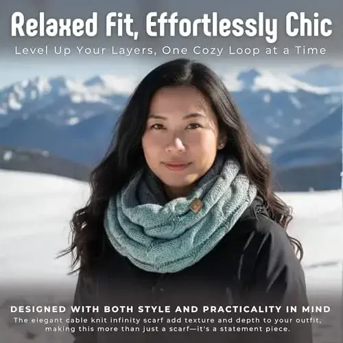 Funky Junque Cozy Ribbed Cable Knit Infinity Scarf Wrap - Mother's Day Gift - for Women - 4