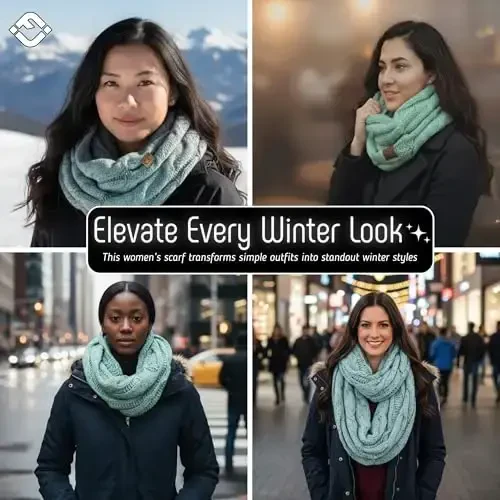 Funky Junque Cozy Ribbed Cable Knit Infinity Scarf Wrap - Mother's Day Gift - for Women - 5