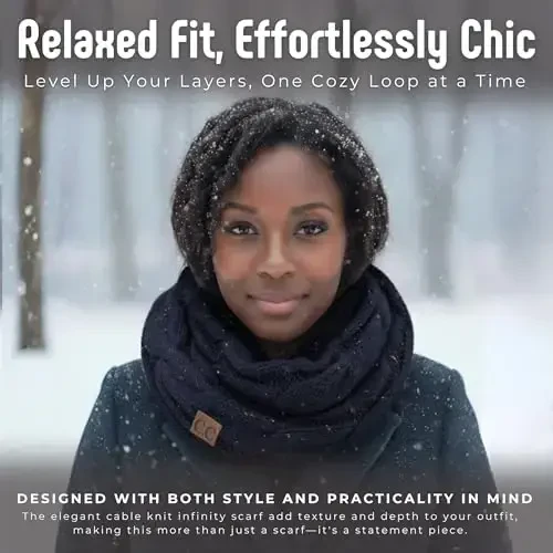 Funky Junque Cozy Ribbed Cable Knit Infinity Scarf Wrap - Mother's Day Gift - for Women - 4