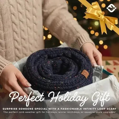 Funky Junque Cozy Ribbed Cable Knit Infinity Scarf Wrap - Mother's Day Gift - for Women - 6