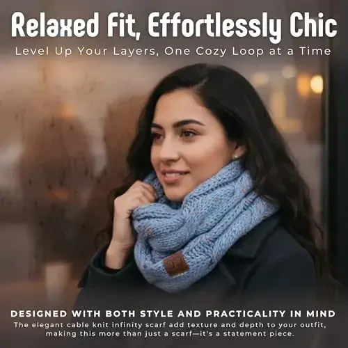 Funky Junque Cozy Ribbed Cable Knit Infinity Scarf Wrap - Mother's Day Gift - for Women - 4