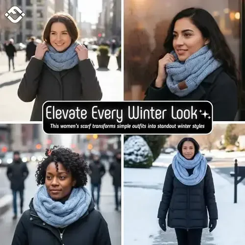 Funky Junque Cozy Ribbed Cable Knit Infinity Scarf Wrap - Mother's Day Gift - for Women - 5