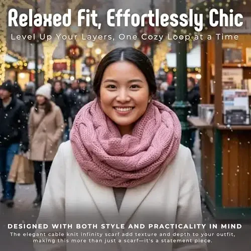 Funky Junque Cozy Ribbed Cable Knit Infinity Scarf Wrap - Mother's Day Gift - for Women - 4