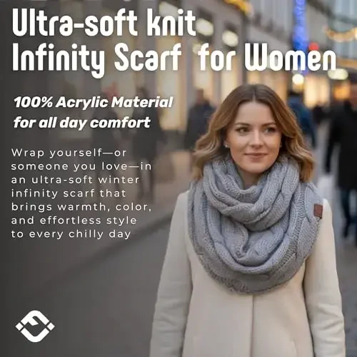 Funky Junque Cozy Ribbed Cable Knit Infinity Scarf Wrap - Mother's Day Gift - for Women - 2