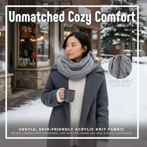 Funky Junque Cozy Ribbed Cable Knit Infinity Scarf Wrap - Mother's Day Gift - for Women - 3