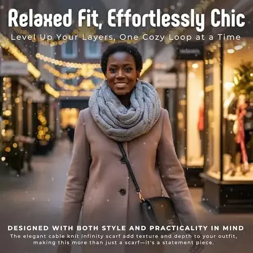 Funky Junque Cozy Ribbed Cable Knit Infinity Scarf Wrap - Mother's Day Gift - for Women - 4