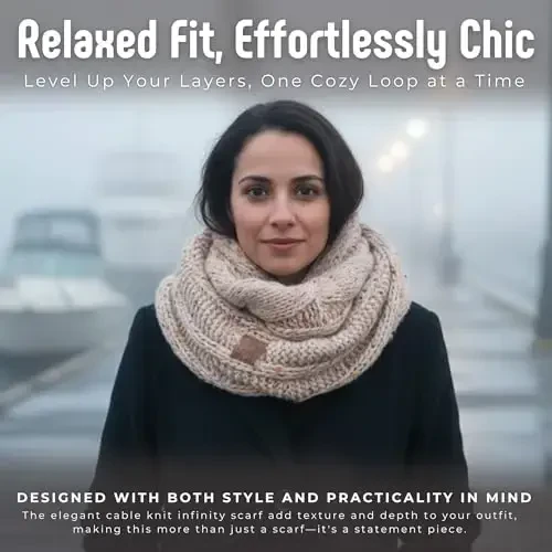 Funky Junque Cozy Ribbed Cable Knit Infinity Scarf Wrap - Mother's Day Gift - for Women - 3