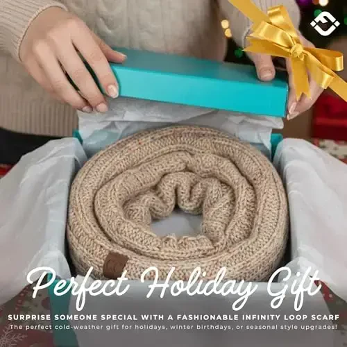 Funky Junque Cozy Ribbed Cable Knit Infinity Scarf Wrap - Mother's Day Gift - for Women - 6