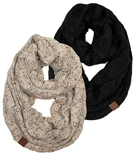 Funky Junque Cozy Ribbed Cable Knit Infinity Scarf Wrap - Mother's Day Gift - for Women - FUNKY