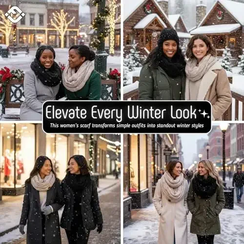 Funky Junque Cozy Ribbed Cable Knit Infinity Scarf Wrap - Mother's Day Gift - for Women - 4