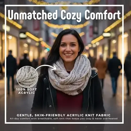 Funky Junque Cozy Ribbed Cable Knit Infinity Scarf Wrap - Mother's Day Gift - for Women - FUNKY (1)