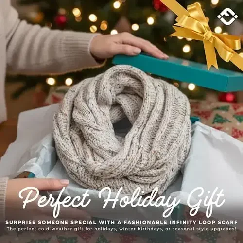 Funky Junque Cozy Ribbed Cable Knit Infinity Scarf Wrap - Mother's Day Gift - for Women - 6