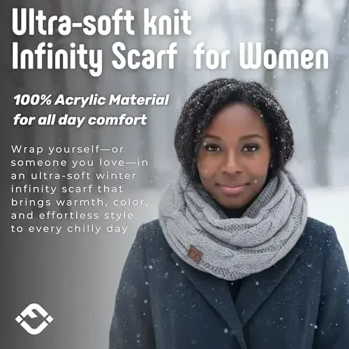 Funky Junque Cozy Ribbed Cable Knit Infinity Scarf Wrap - Mother's Day Gift - for Women - 2
