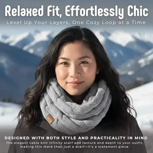 Funky Junque Cozy Ribbed Cable Knit Infinity Scarf Wrap - Mother's Day Gift - for Women - 4