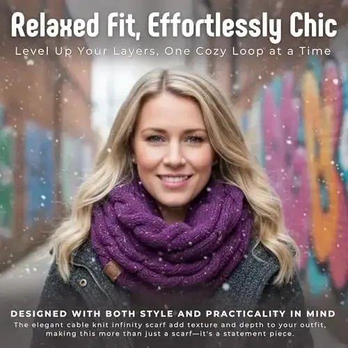 Funky Junque Cozy Ribbed Cable Knit Infinity Scarf Wrap - Mother's Day Gift - for Women - 4