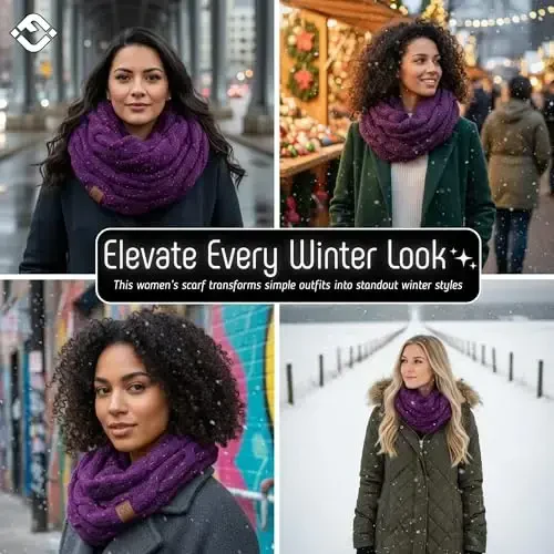 Funky Junque Cozy Ribbed Cable Knit Infinity Scarf Wrap - Mother's Day Gift - for Women - 5