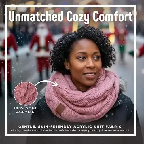 Funky Junque Cozy Ribbed Cable Knit Infinity Scarf Wrap - Mother's Day Gift - for Women - 3