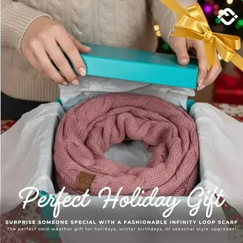 Funky Junque Cozy Ribbed Cable Knit Infinity Scarf Wrap - Mother's Day Gift - for Women - 6