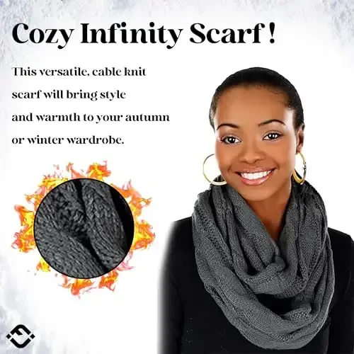 Funky Junque Cozy Ribbed Cable Knit Infinity Scarf Wrap - Mother's Day Gift - for Women - 3