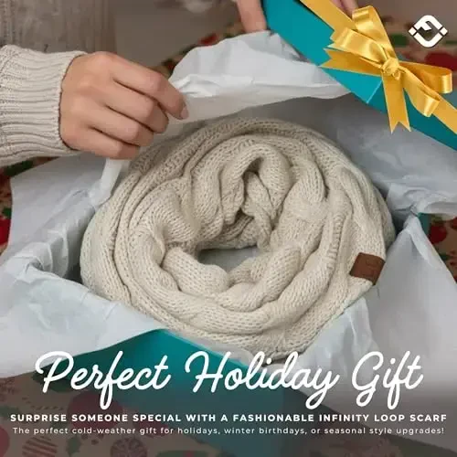 Funky Junque Cozy Ribbed Cable Knit Infinity Scarf Wrap - Mother's Day Gift - for Women - 6