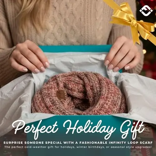 Funky Junque Cozy Ribbed Cable Knit Infinity Scarf Wrap - Mother's Day Gift - for Women - 3