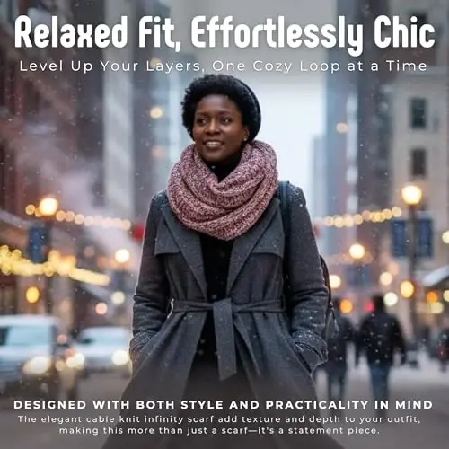 Funky Junque Cozy Ribbed Cable Knit Infinity Scarf Wrap - Mother's Day Gift - for Women - 4